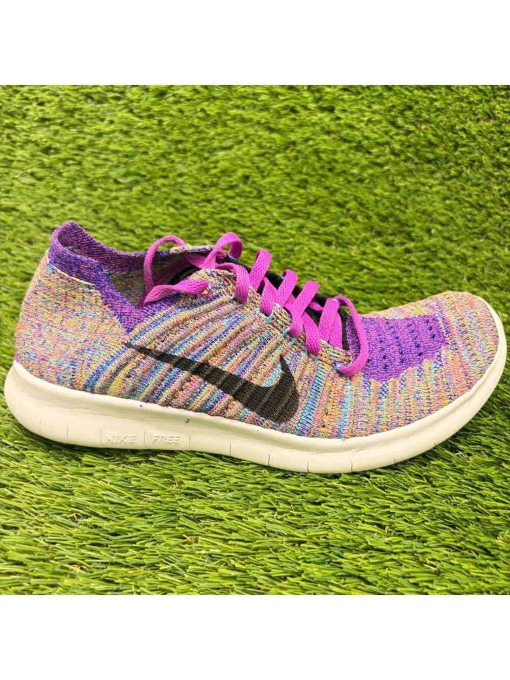 Nike Free RN Flyknit Womens Size 6.5 Purple Blue Athletic Running Shoes Sneakers
